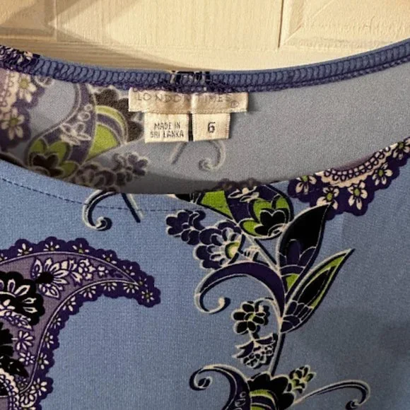 London Times Long-Sleeve Dress~ Size 6~ Blue and Purple with Paisley Print (B8) - Picture 3 of 4